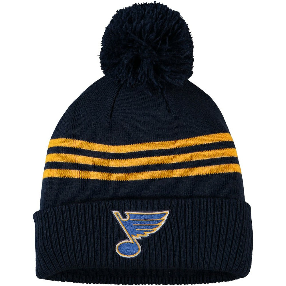 St. Louis Blues adidas Locker Room Three Stripe Cuffed Knit Hat with Pom - Navy - NHL