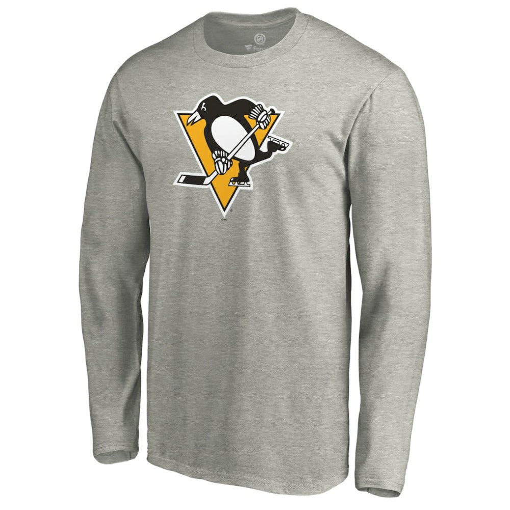 Pittsburgh Penguins Primary Logo Long Sleeve T-Shirt - Heather Gray - NHL