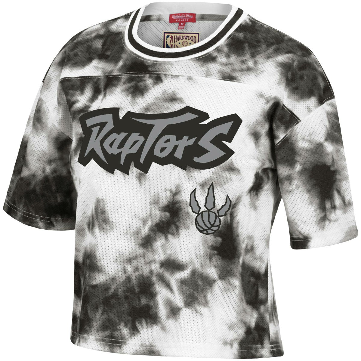 Toronto Raptors Women's Hardwood Classics Tie-Dye Cropped T-Shirt Black/White - NBA