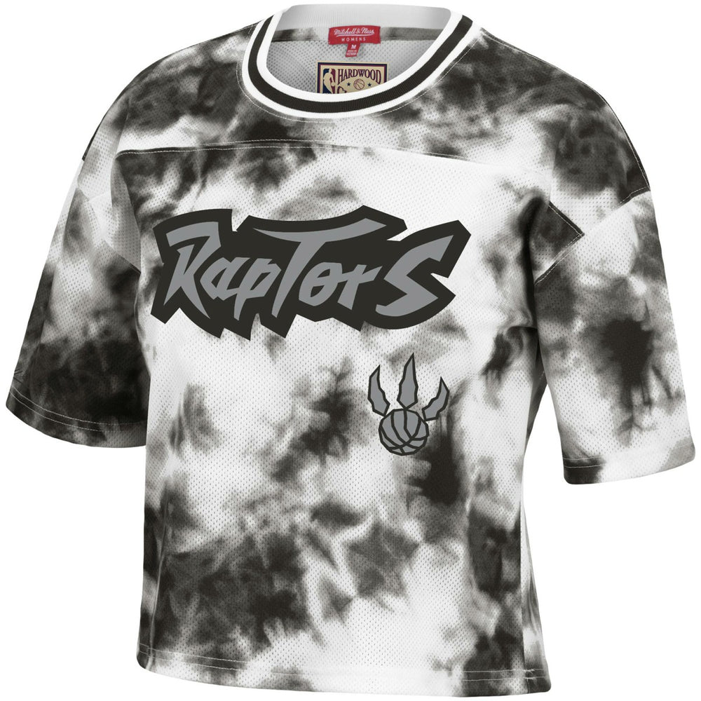 Toronto Raptors Women's Hardwood Classics Tie-Dye Cropped T-Shirt Black/White - NBA