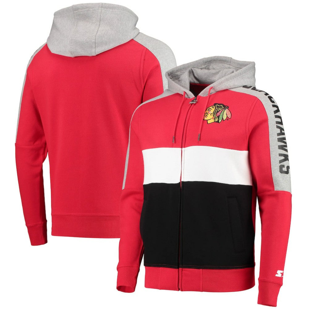 Chicago Blackhawks Starter Playoffs Color Block Full-Zip Hoodie - Red/Black - NHL