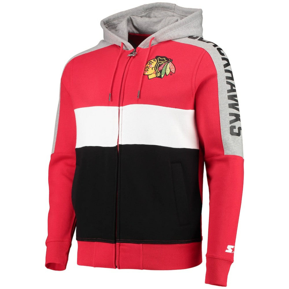 Chicago Blackhawks Starter Playoffs Color Block Full-Zip Hoodie - Red/Black - NHL