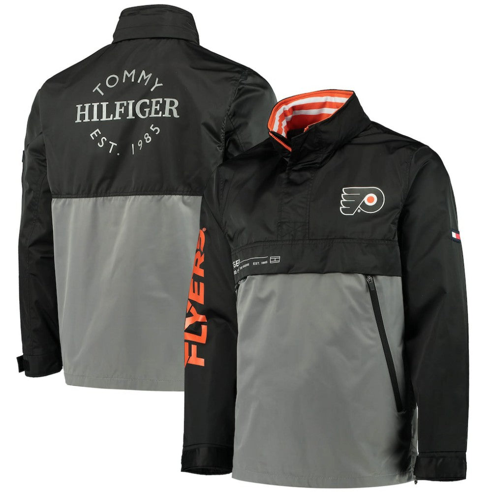 Philadelphia Flyers Tommy Hilfiger Anorak Quarter-Zip Hoodie Jacket - Black/Gray - NHL