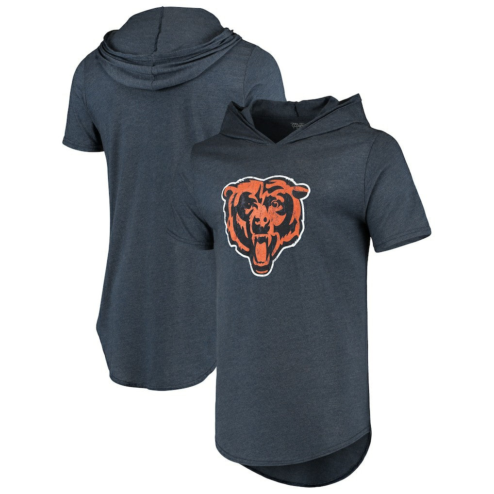 Chicago Bears Majestic Threads Primary Logo Tri-Blend Hoodie T-Shirt Navy | NFL