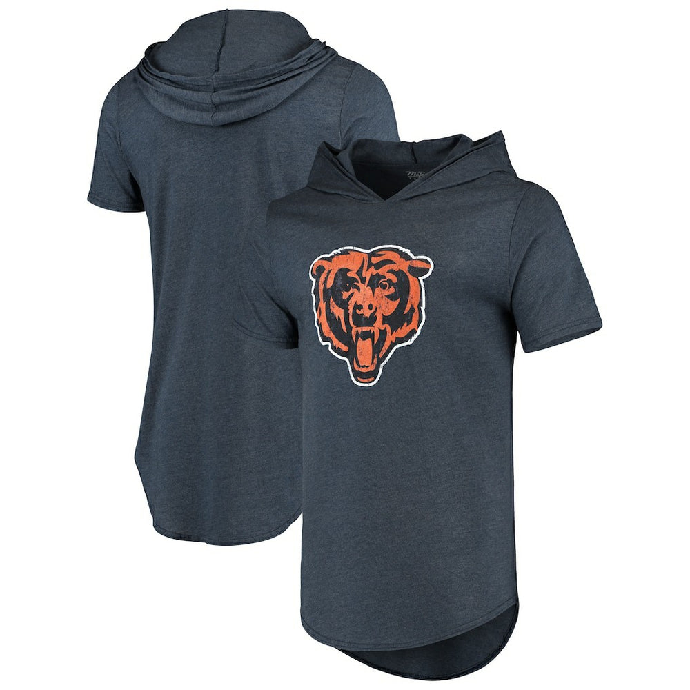 Chicago Bears Majestic Threads Primary Logo Tri-Blend Hoodie T-Shirt Navy | NFL