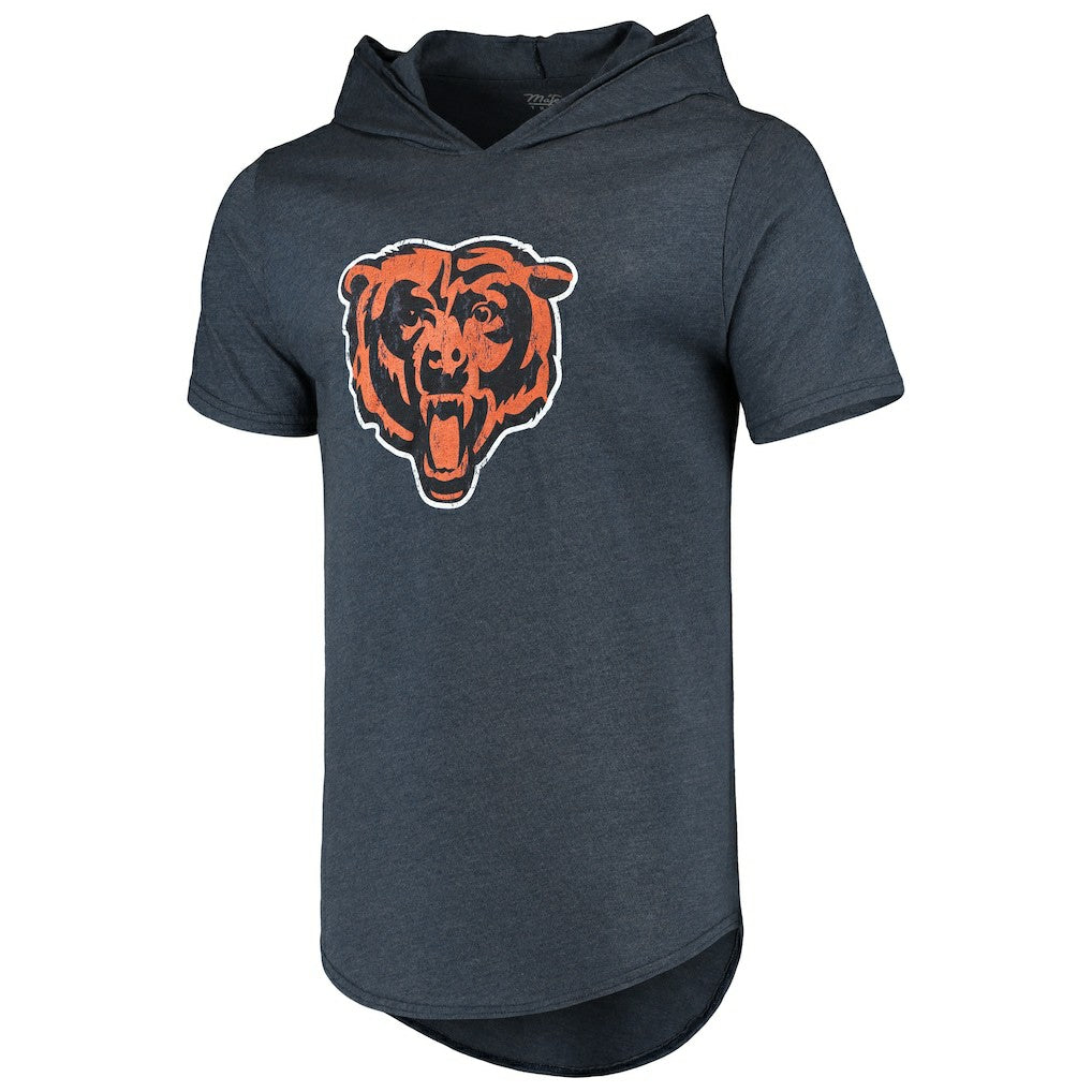 Chicago Bears Majestic Threads Primary Logo Tri-Blend Hoodie T-Shirt Navy | NFL