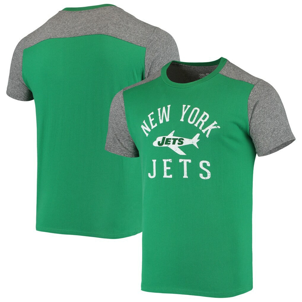 New York Jets Majestic Threads Gridiron Classics Field Goal Slub T-Shirt Kelly Green/Heathered Gray | NFL