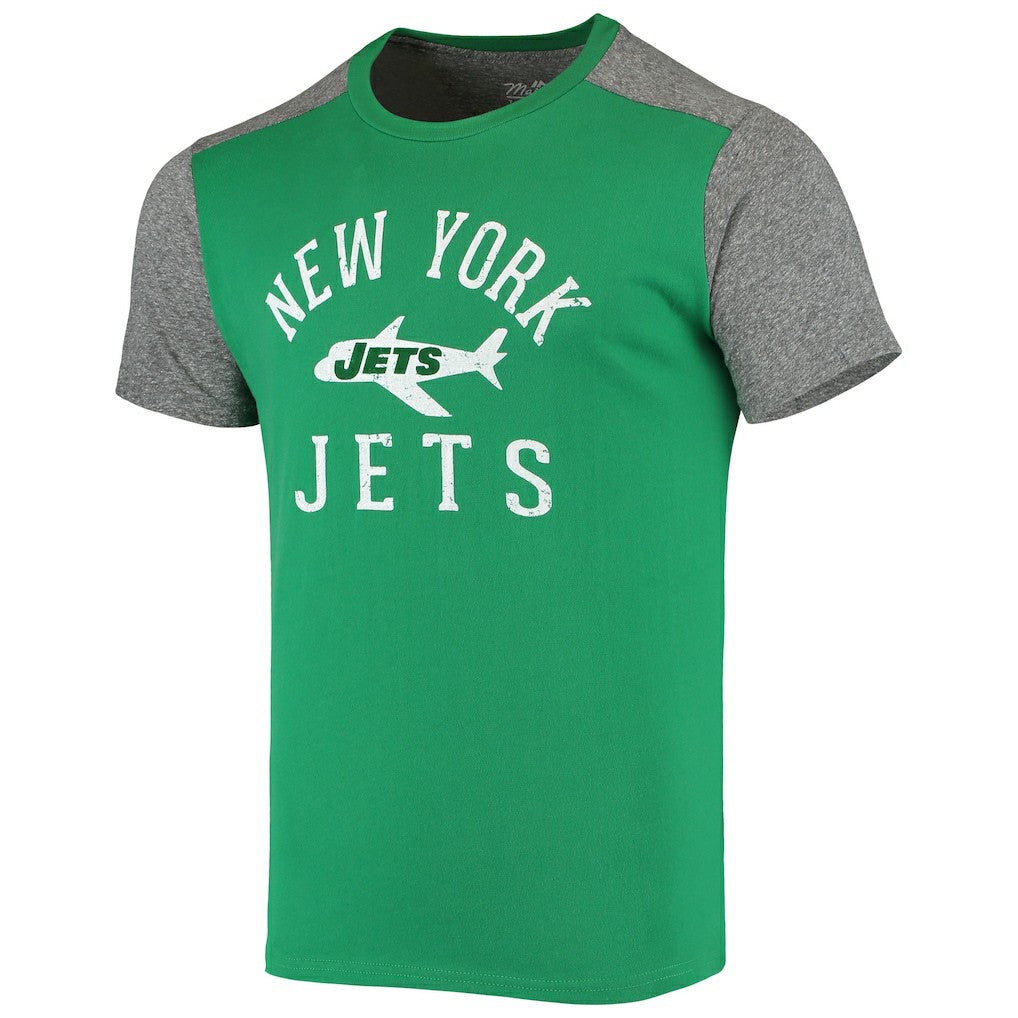 New York Jets Majestic Threads Gridiron Classics Field Goal Slub T-Shirt Kelly Green/Heathered Gray | NFL