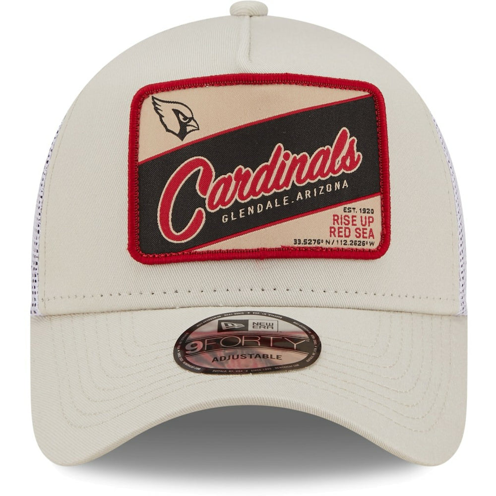 Arizona Cardinals New Era Happy Camper A-Frame Trucker 9FORTY Snapback Hat Khaki/White | NFL