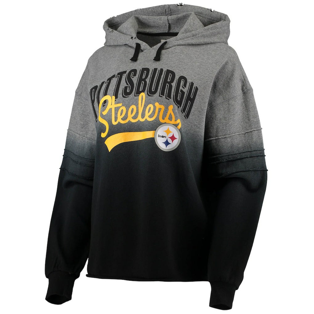 Pittsburgh Steelers Touch Women's Superstar Dip-Dye Pullover Hoodie Heathered Gray/Black | NFL