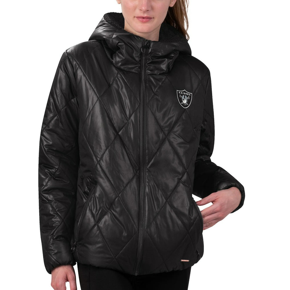 Las Vegas Raiders MSX by Michael Strahan Women's Charlotte Full-Zip Hoodie Puffer Jacket Black | NFL