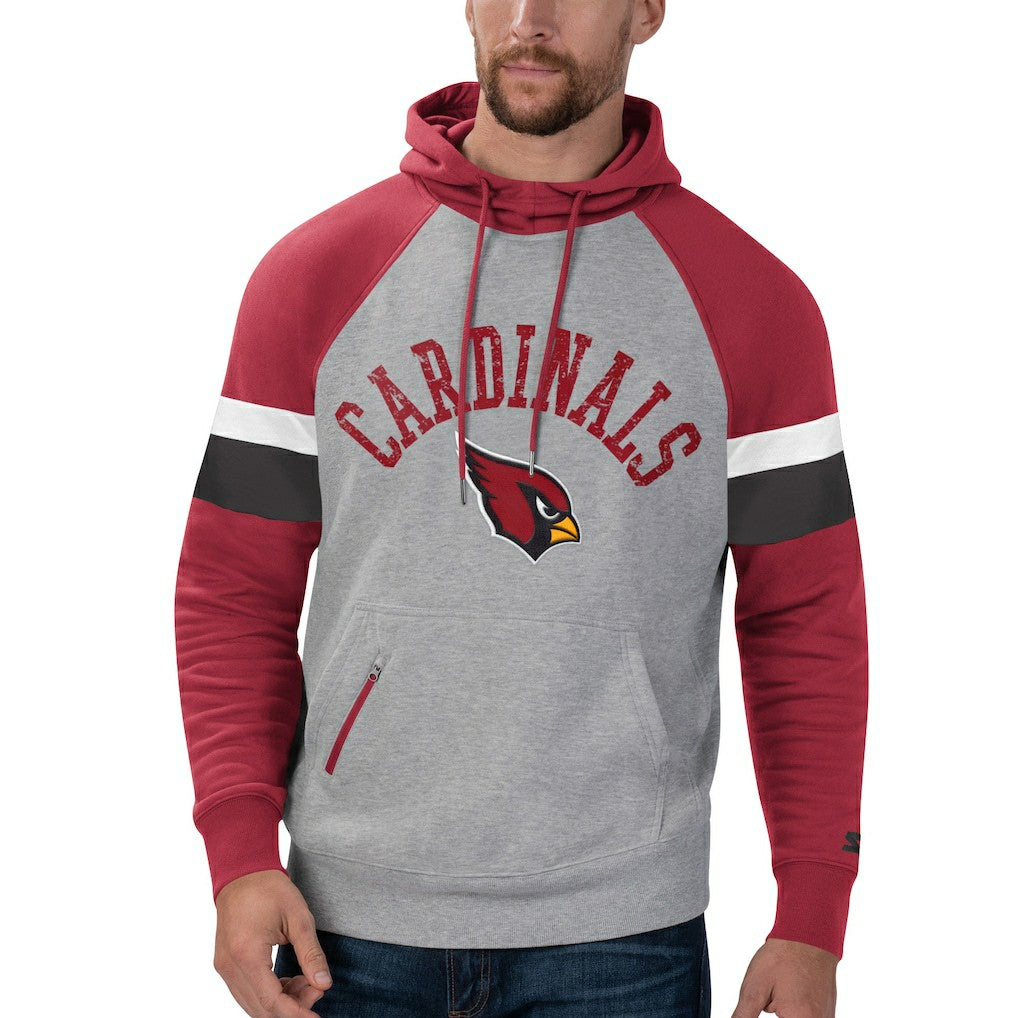 Arizona Cardinals Starter Home Run Raglan Pullover Hoodie Heathered Gray/Cardinal | NFL