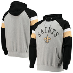 New Orleans Saints Starter Home Run Raglan Pullover Hoodie Heathered Gray/Black | NFL