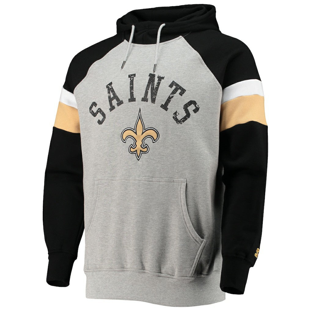 New Orleans Saints Starter Home Run Raglan Pullover Hoodie Heathered Gray/Black | NFL