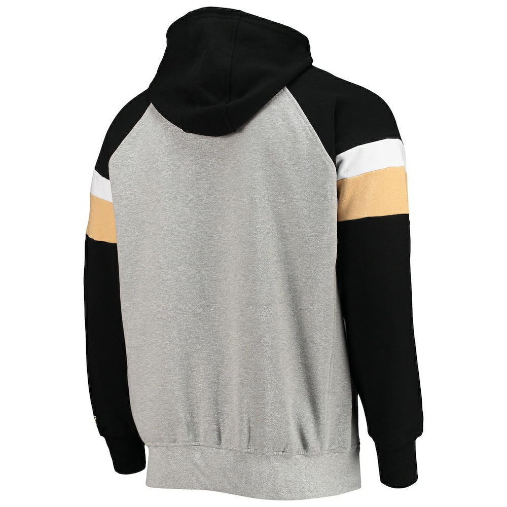 New Orleans Saints Starter Home Run Raglan Pullover Hoodie Heathered Gray/Black | NFL