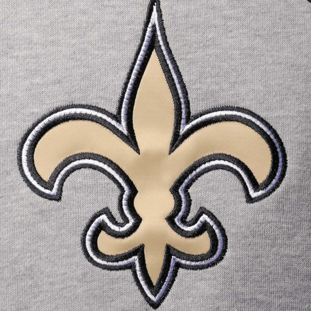 New Orleans Saints Starter Home Run Raglan Pullover Hoodie Heathered Gray/Black | NFL