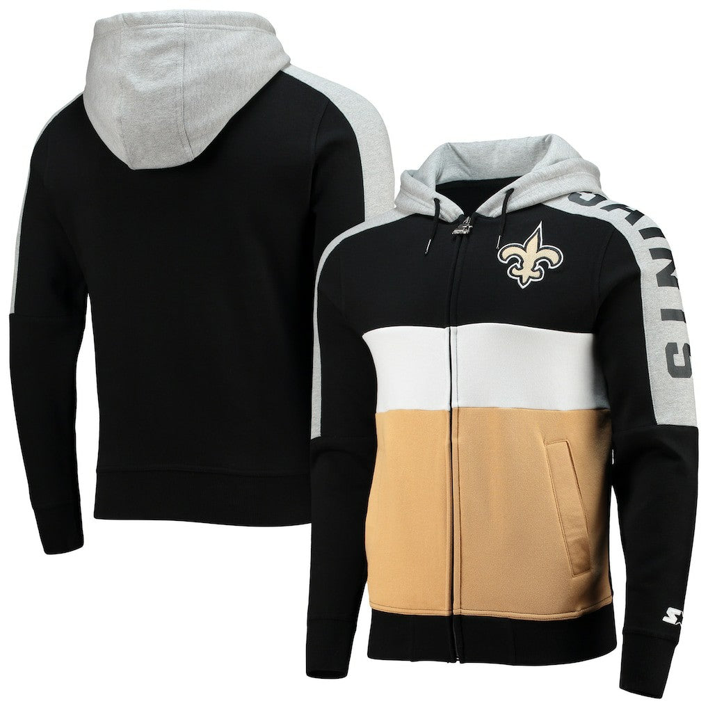 New Orleans Saints Starter Playoffs Color Block Full-Zip Hoodie Black/Gold | NFL
