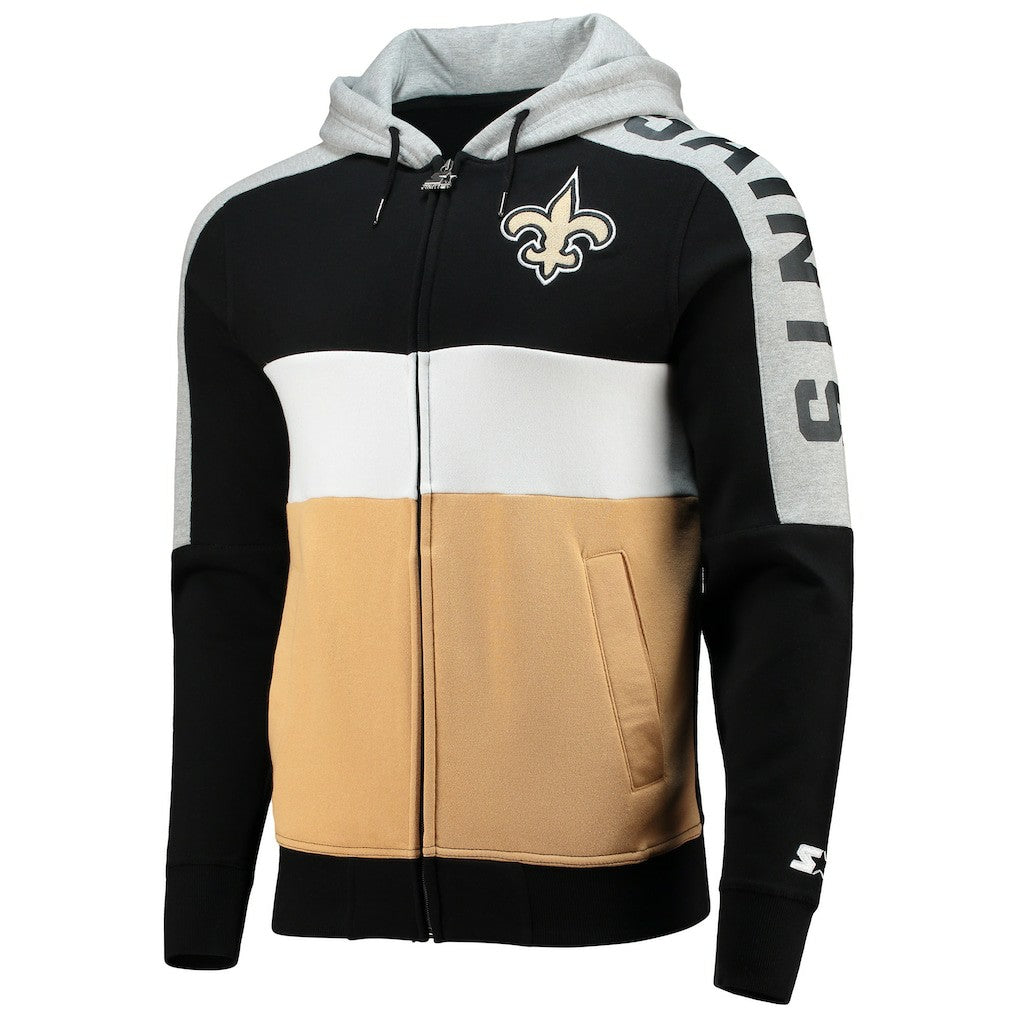 New Orleans Saints Starter Playoffs Color Block Full-Zip Hoodie Black/Gold | NFL