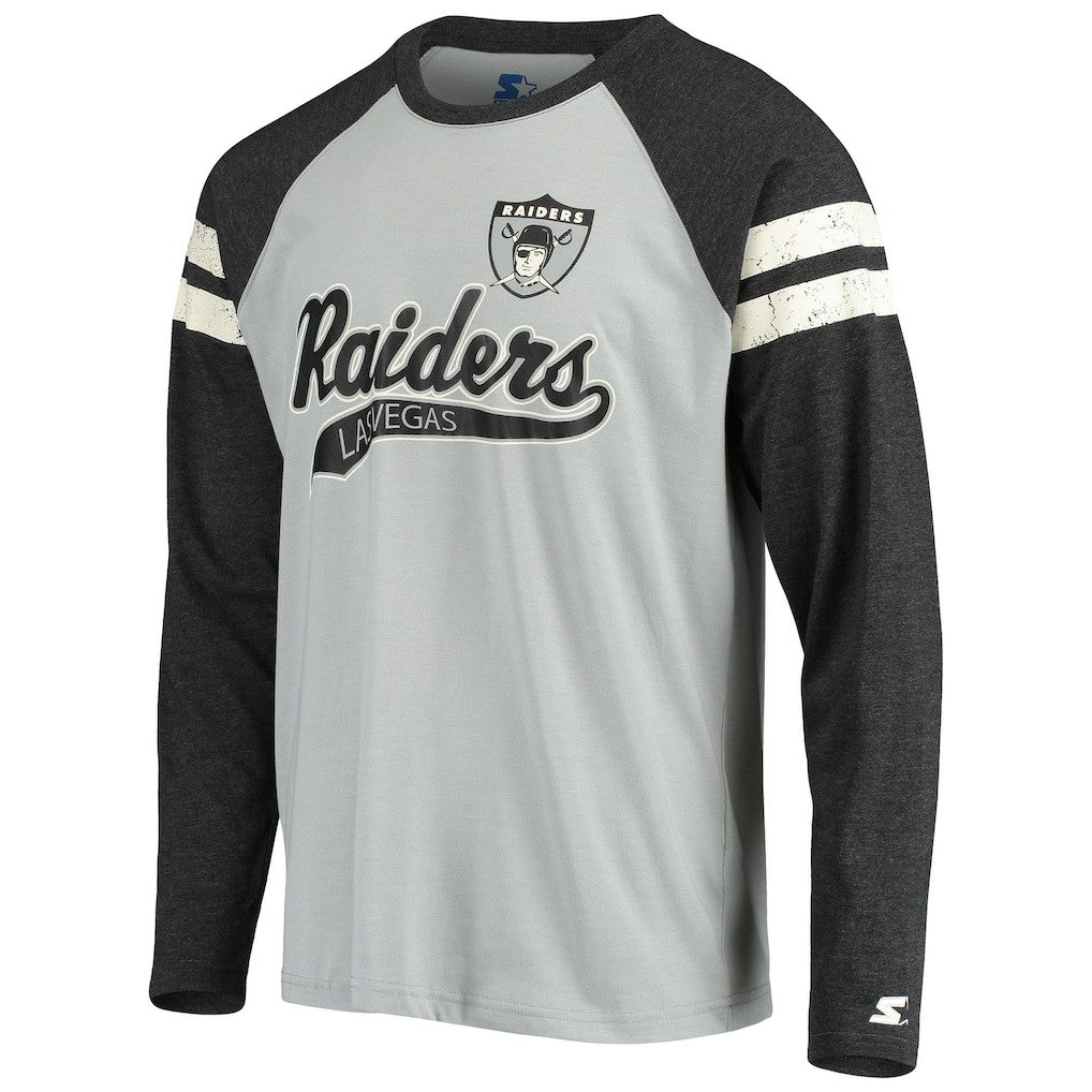 Las Vegas Raiders Starter Throwback League Raglan Long Sleeve Tri-Blend T-Shirt Silver/Black | NFL