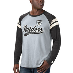 Las Vegas Raiders Starter Throwback League Raglan Long Sleeve Tri-Blend T-Shirt Silver/Black | NFL