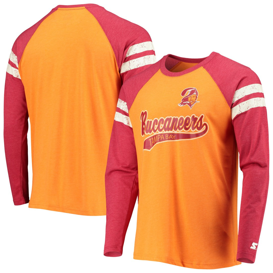 Tampa Bay Buccaneers Starter Throwback League Raglan Long Sleeve Tri-Blend T-Shirt Orange/Red | NFL