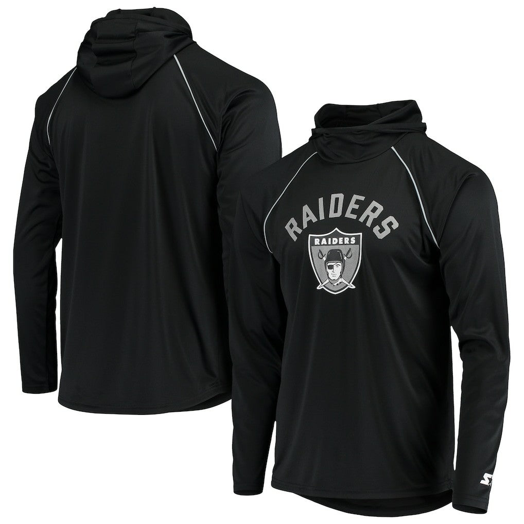 Las Vegas Raiders Starter Throwback Raglan Hoodie Long Sleeve T-Shirt Black | NFL