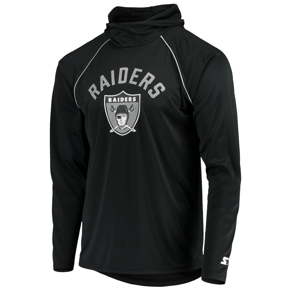 Las Vegas Raiders Starter Throwback Raglan Hoodie Long Sleeve T-Shirt Black | NFL