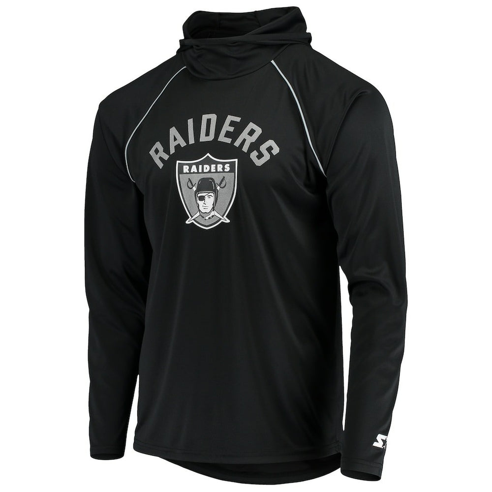 Las Vegas Raiders Starter Throwback Raglan Hoodie Long Sleeve T-Shirt Black | NFL