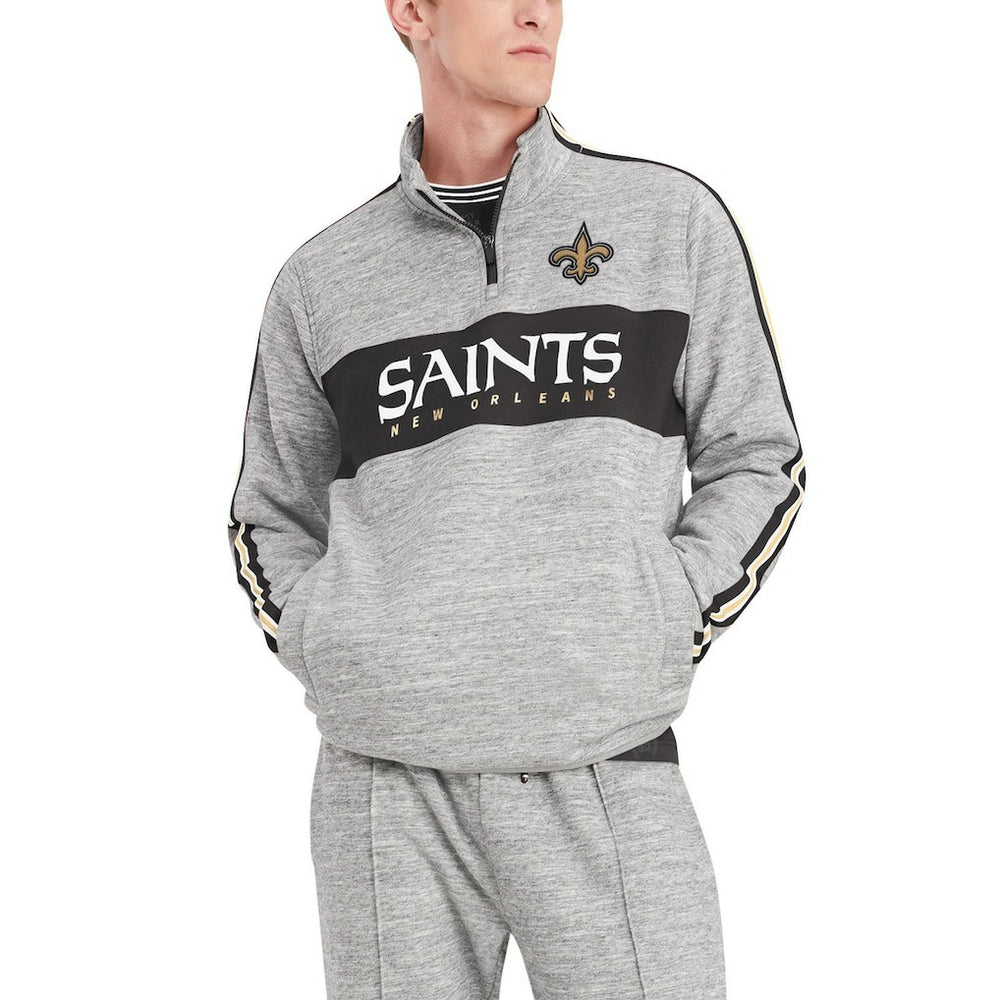 New Orleans Saints Tommy Hilfiger Mario Quarter-Zip Jacket Heathered Gray | NFL