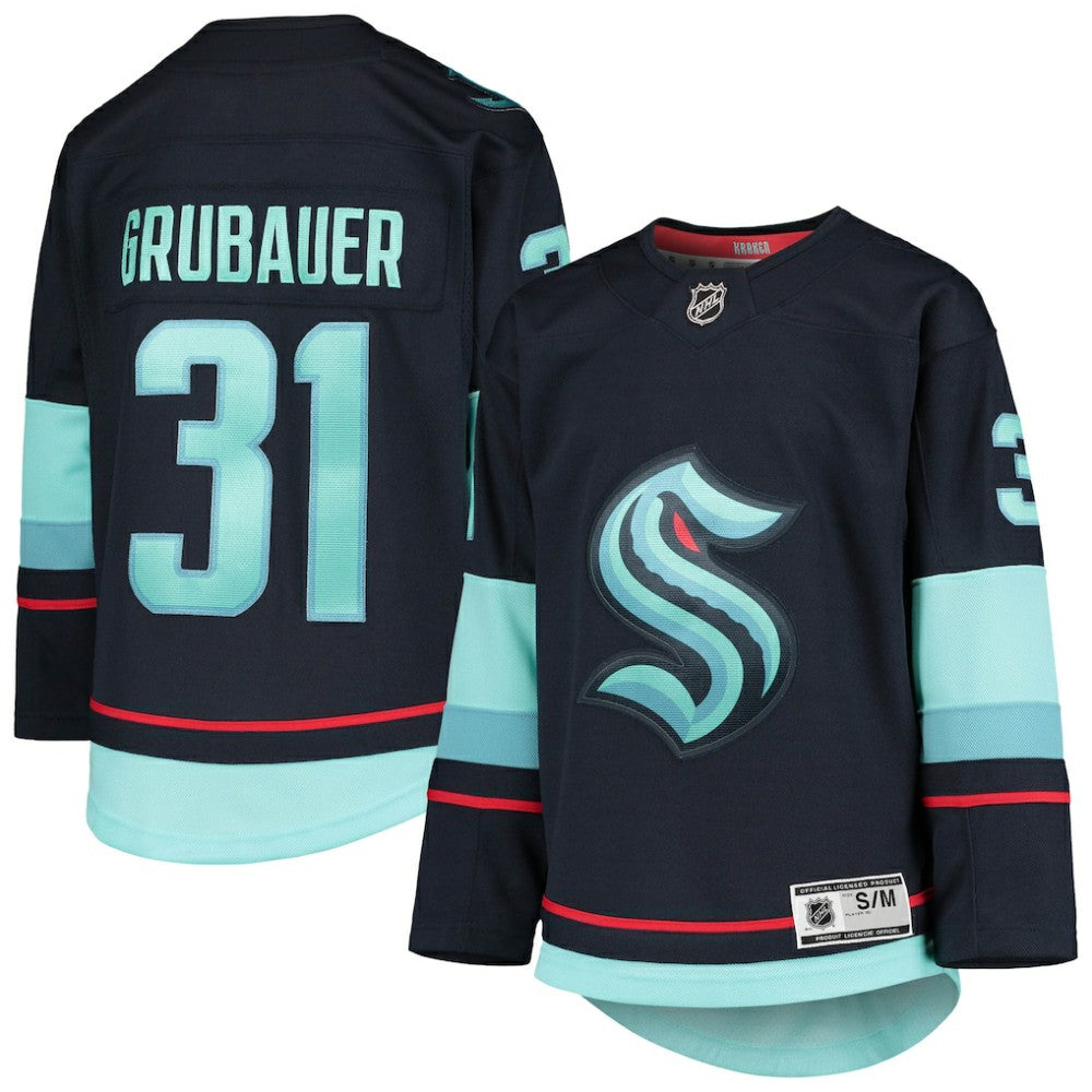 Philipp Grubauer Seattle Kraken Youth Home Premier Player Jersey - Deep Sea Blue - NHL
