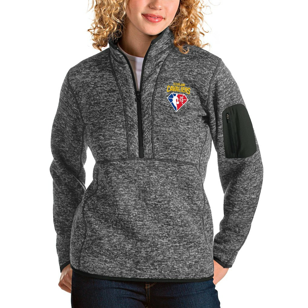 Cleveland Cavaliers Antigua Women's NBA 75th Anniversary Fortune Quarter-Zip Pullover Jacket Heathered Charcoal - NBA