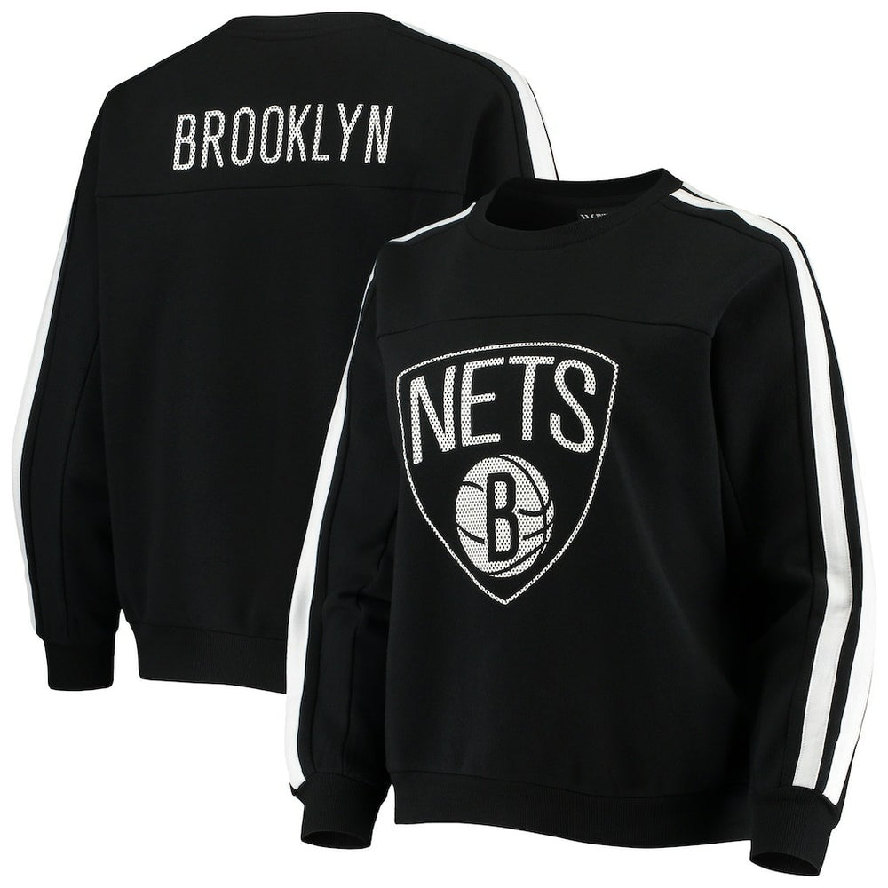 Brooklyn Nets The Wild Collective Women's Perforated Logo Pullover Sweatshirt Black - NBA