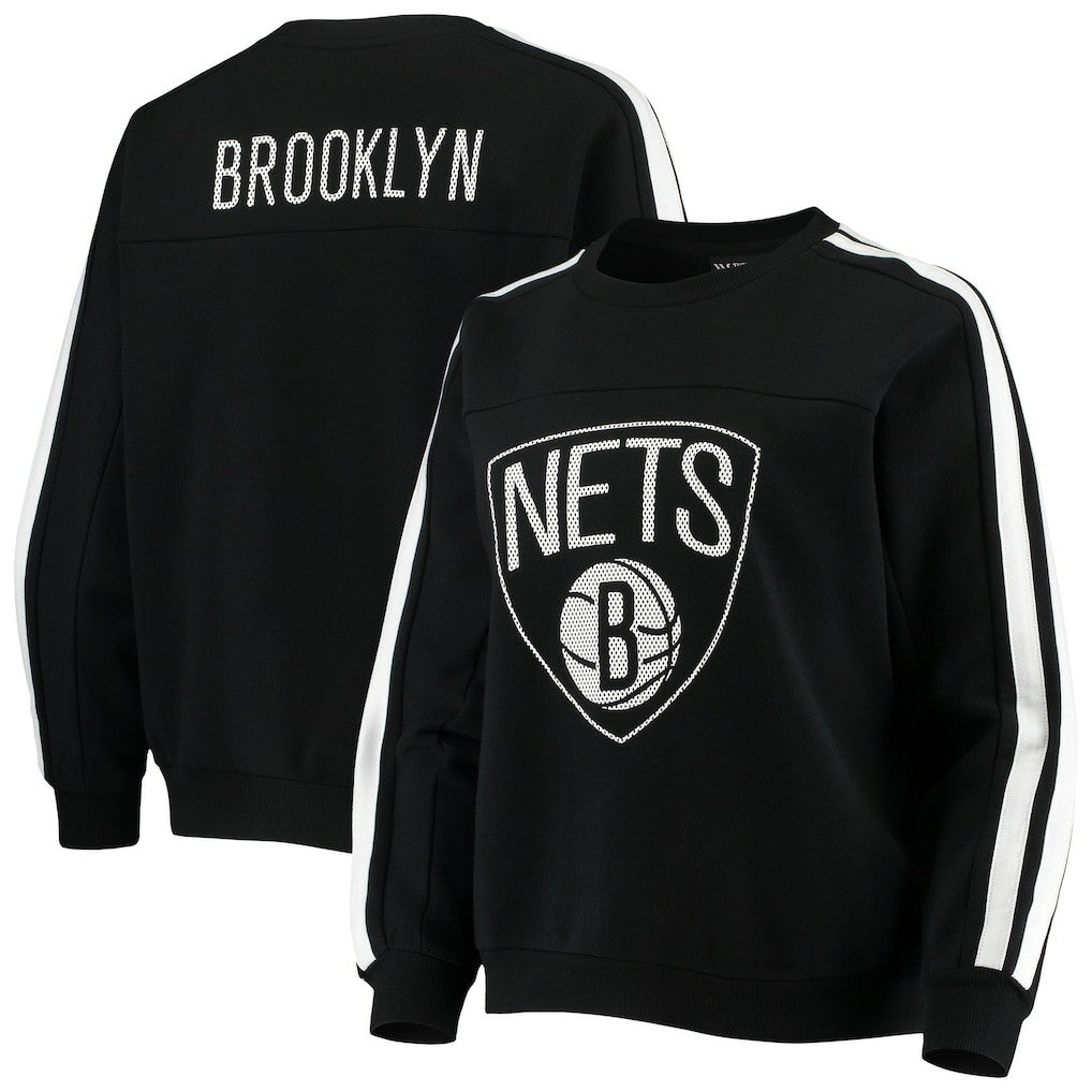 Brooklyn Nets The Wild Collective Women's Perforated Logo Pullover Sweatshirt Black - NBA