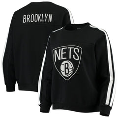 Brooklyn Nets The Wild Collective Women's Perforated Logo Pullover Sweatshirt Black - NBA