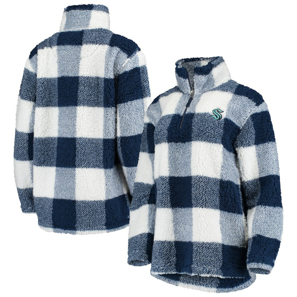 Seattle Kraken G-III 4Her by Carl Banks Women's Plaid Sherpa Quarter-Zip Jacket - Deep Sea Blue/White - NHL