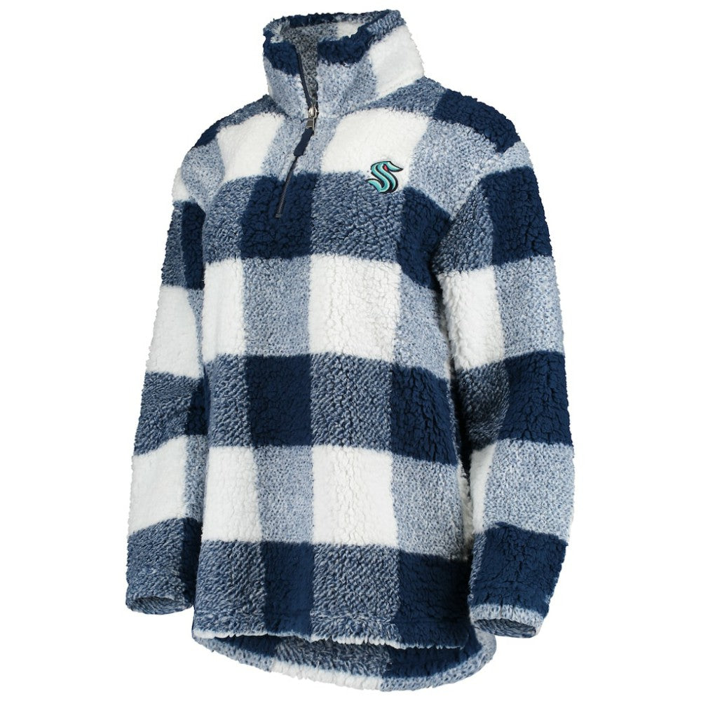 Seattle Kraken G-III 4Her by Carl Banks Women's Plaid Sherpa Quarter-Zip Jacket - Deep Sea Blue/White - NHL