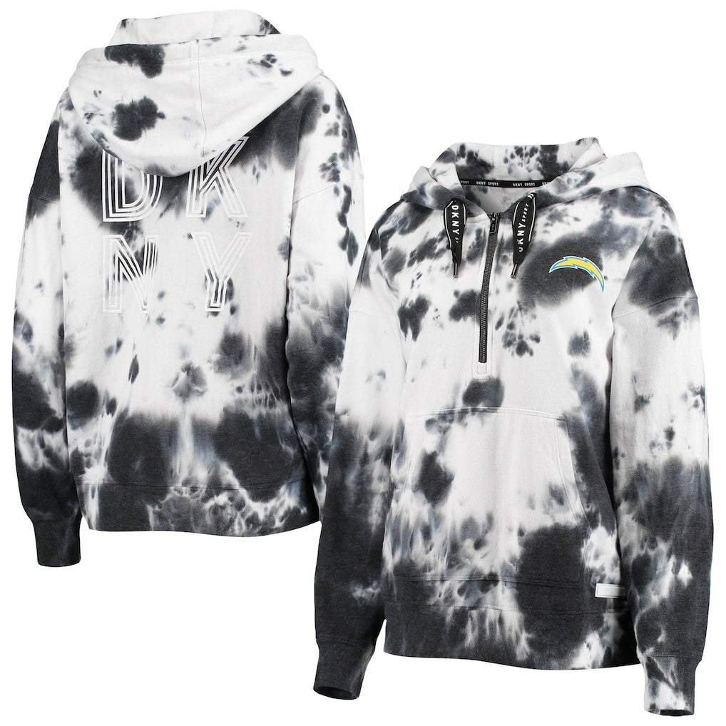 Los Angeles Chargers DKNY Sport Women's Dakota Oversized Tie-Dye Half-Zip Hoodie White/Black | NFL
