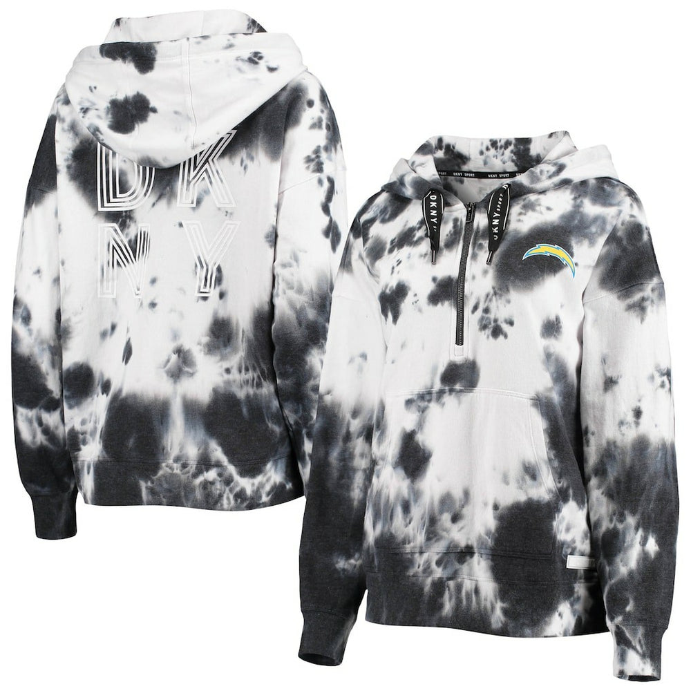 Los Angeles Chargers DKNY Sport Women's Dakota Oversized Tie-Dye Half-Zip Hoodie White/Black | NFL