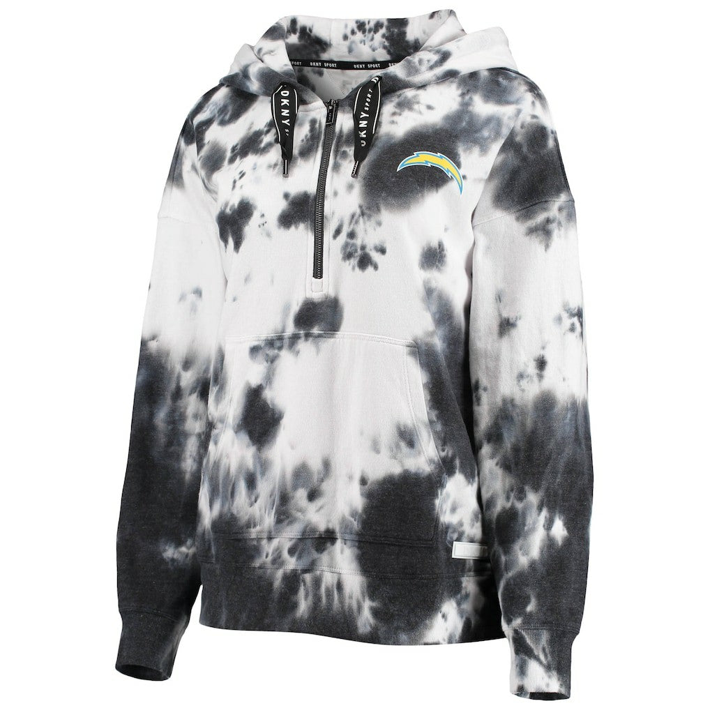 Los Angeles Chargers DKNY Sport Women's Dakota Oversized Tie-Dye Half-Zip Hoodie White/Black | NFL