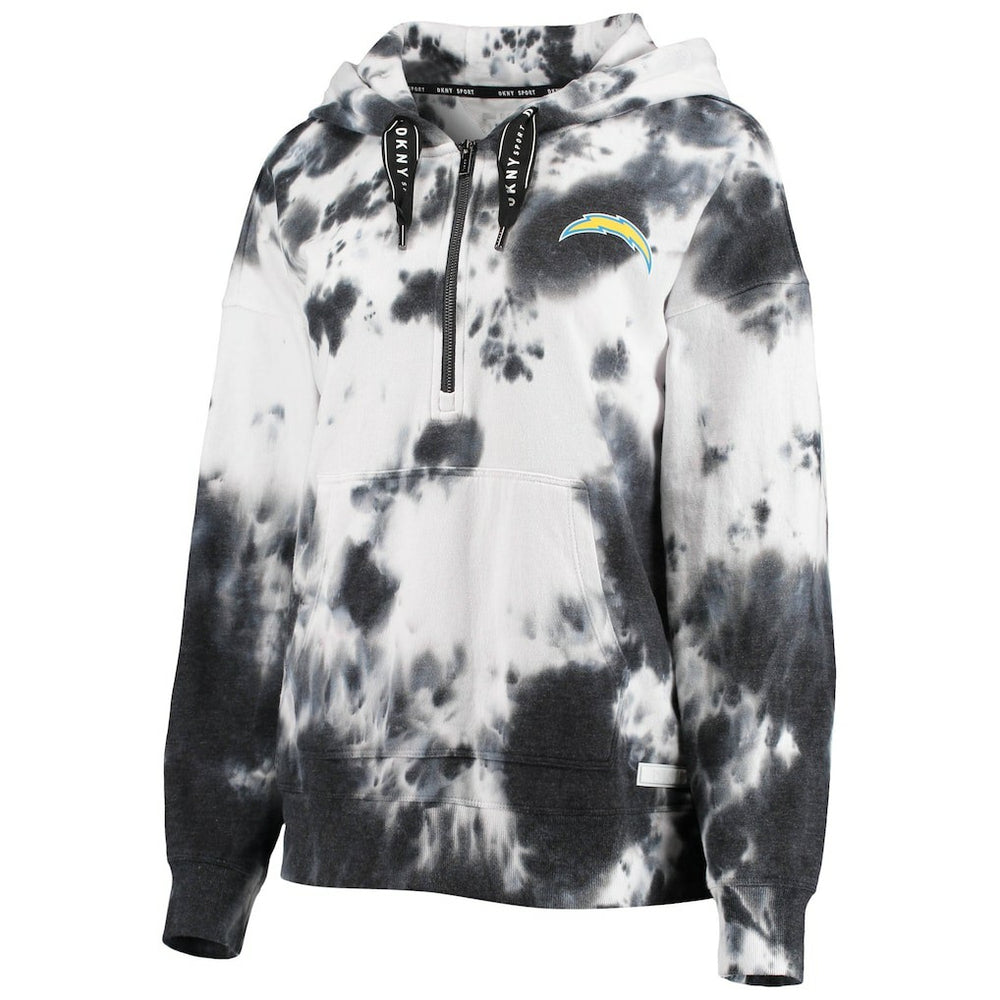 Los Angeles Chargers DKNY Sport Women's Dakota Oversized Tie-Dye Half-Zip Hoodie White/Black | NFL