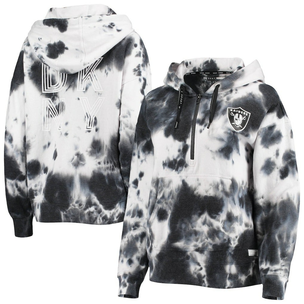 Las Vegas Raiders DKNY Sport Women's Dakota Oversized Tie-Dye Half-Zip Hoodie White/Black | NFL