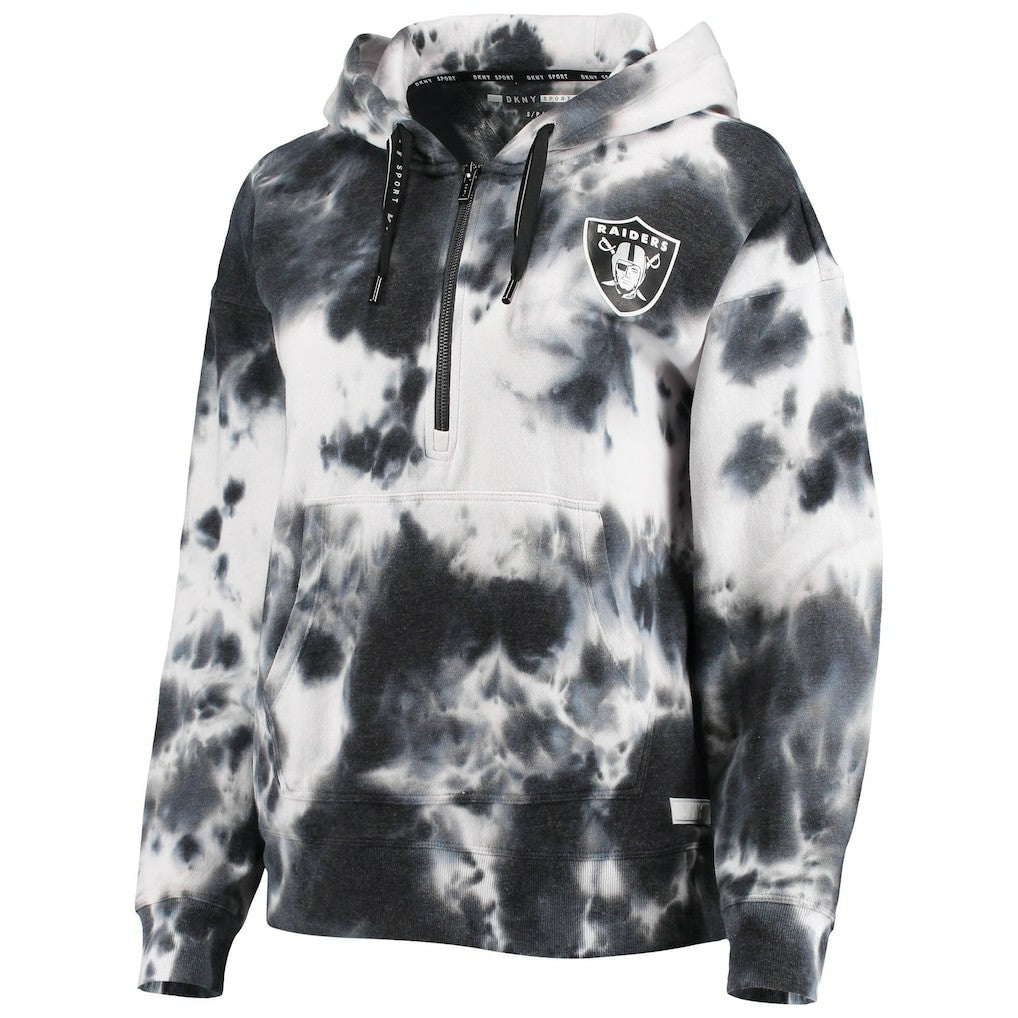 Las Vegas Raiders DKNY Sport Women's Dakota Oversized Tie-Dye Half-Zip Hoodie White/Black | NFL