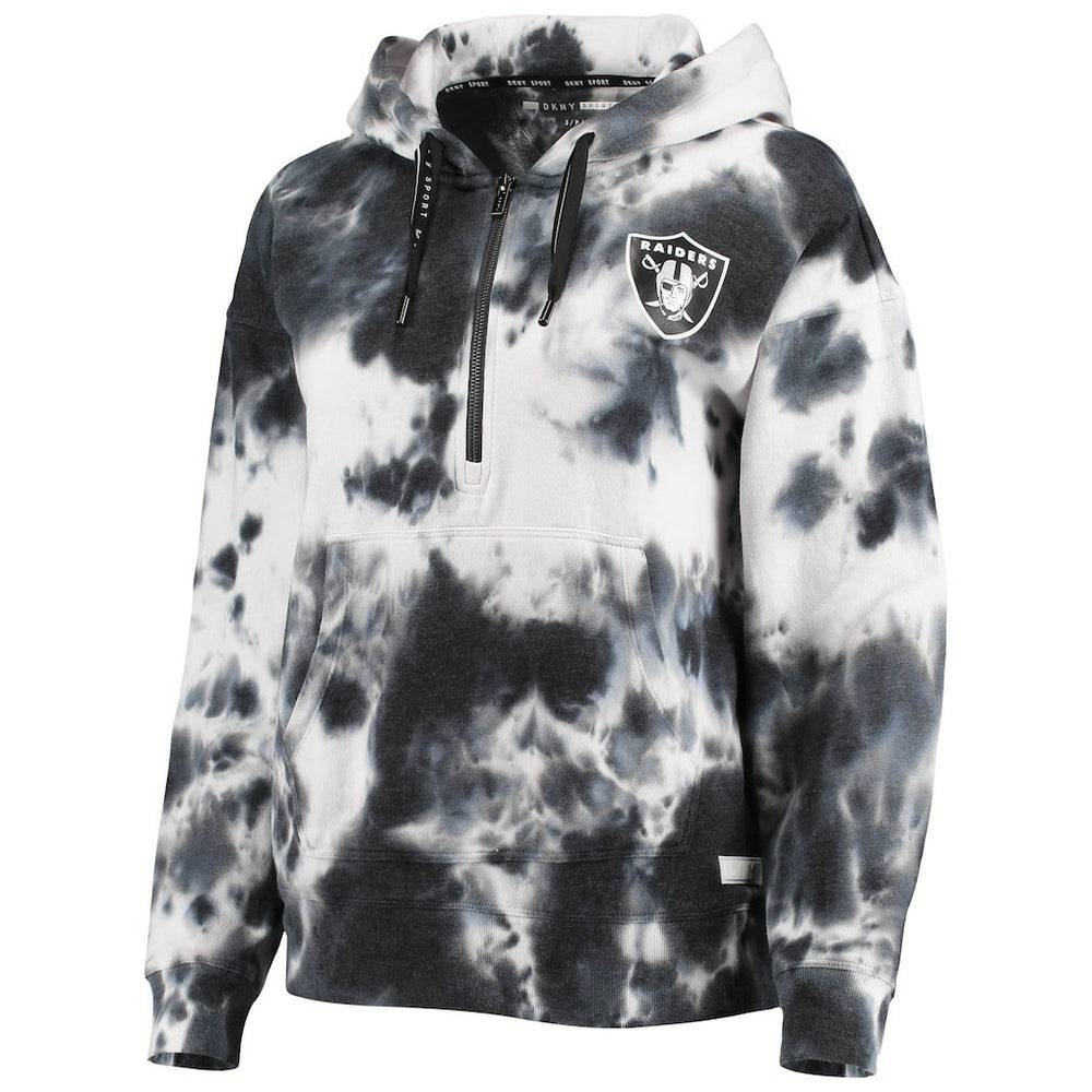 Las Vegas Raiders DKNY Sport Women's Dakota Oversized Tie-Dye Half-Zip Hoodie White/Black | NFL