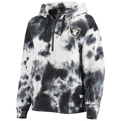 Las Vegas Raiders DKNY Sport Women's Dakota Oversized Tie-Dye Half-Zip Hoodie White/Black | NFL