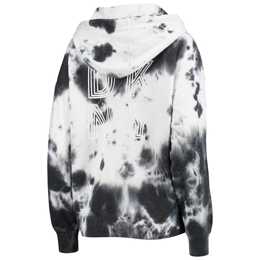 Las Vegas Raiders DKNY Sport Women's Dakota Oversized Tie-Dye Half-Zip Hoodie White/Black | NFL