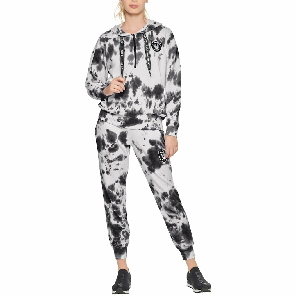 Las Vegas Raiders DKNY Sport Women's Dakota Oversized Tie-Dye Half-Zip Hoodie White/Black | NFL