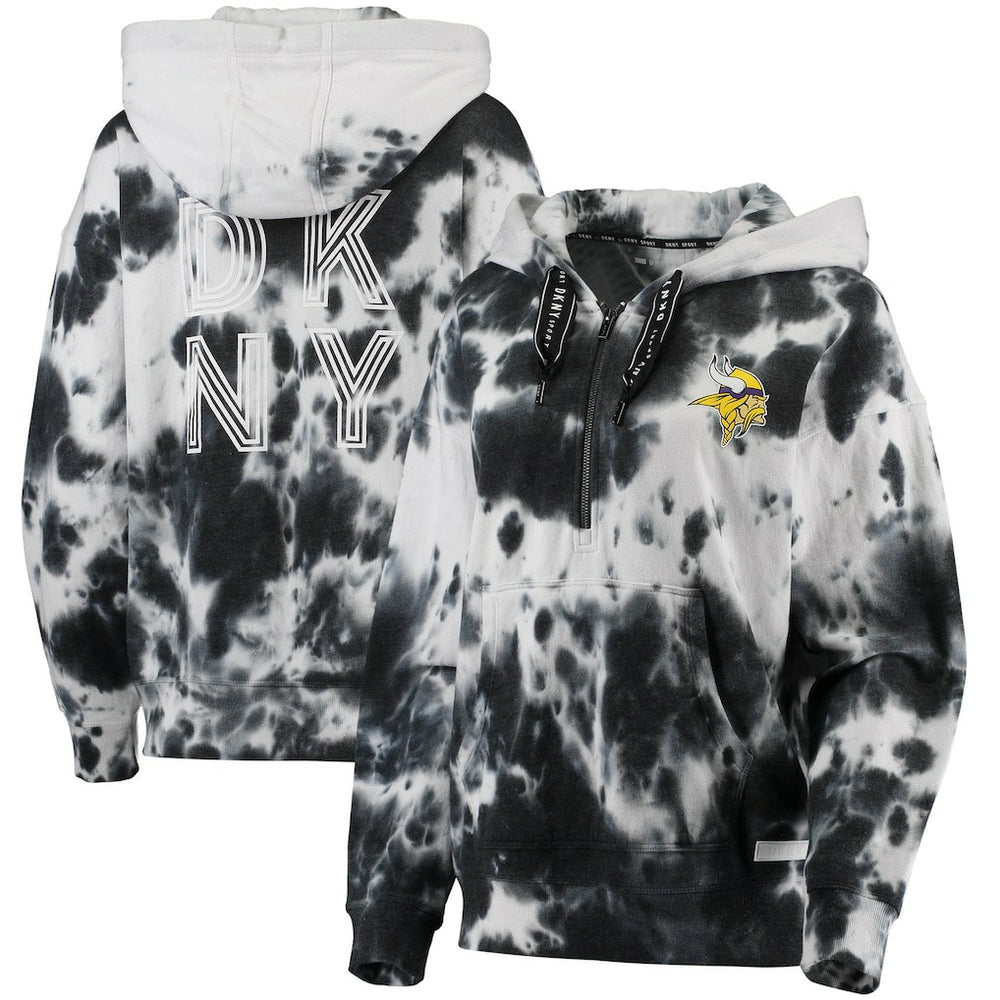 Minnesota Vikings DKNY Sport Women's Dakota Oversized Tie-Dye Half-Zip Hoodie White/Black | NFL