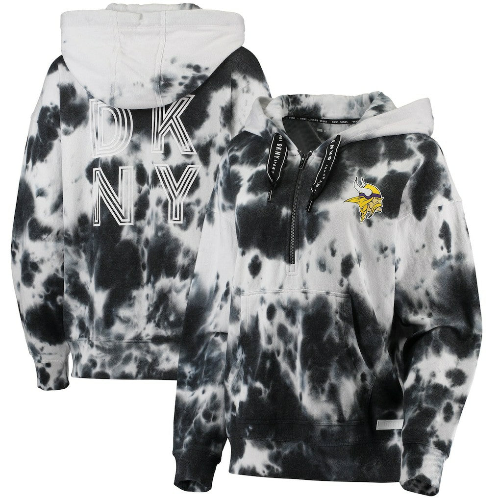 Minnesota Vikings DKNY Sport Women's Dakota Oversized Tie-Dye Half-Zip Hoodie White/Black | NFL