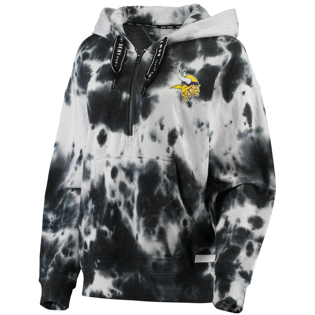 Minnesota Vikings DKNY Sport Women's Dakota Oversized Tie-Dye Half-Zip Hoodie White/Black | NFL