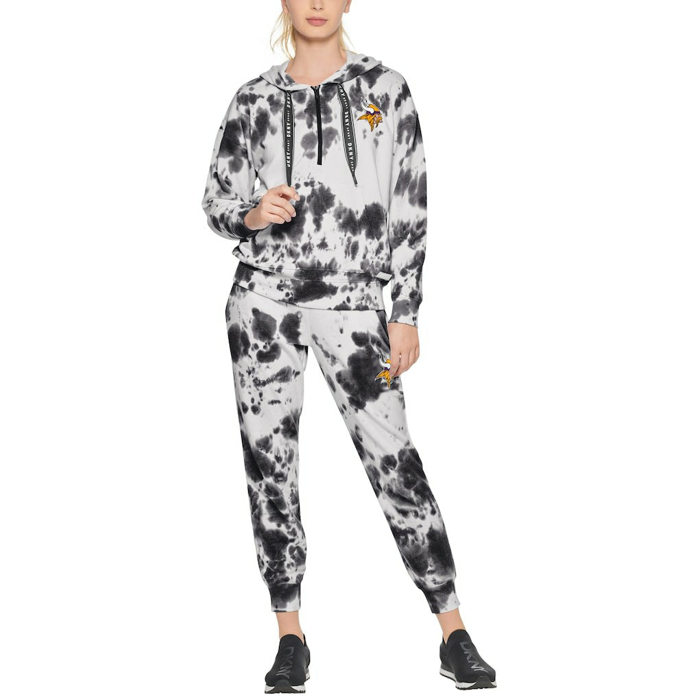 Minnesota Vikings DKNY Sport Women's Dakota Oversized Tie-Dye Half-Zip Hoodie White/Black | NFL